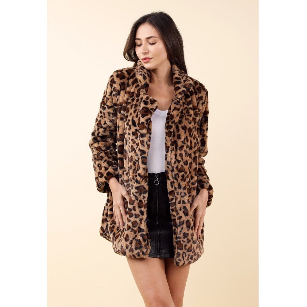 Leopard Print Jacket Womens Faux Fur Leopard Print Jacket - Picture 12 of 16